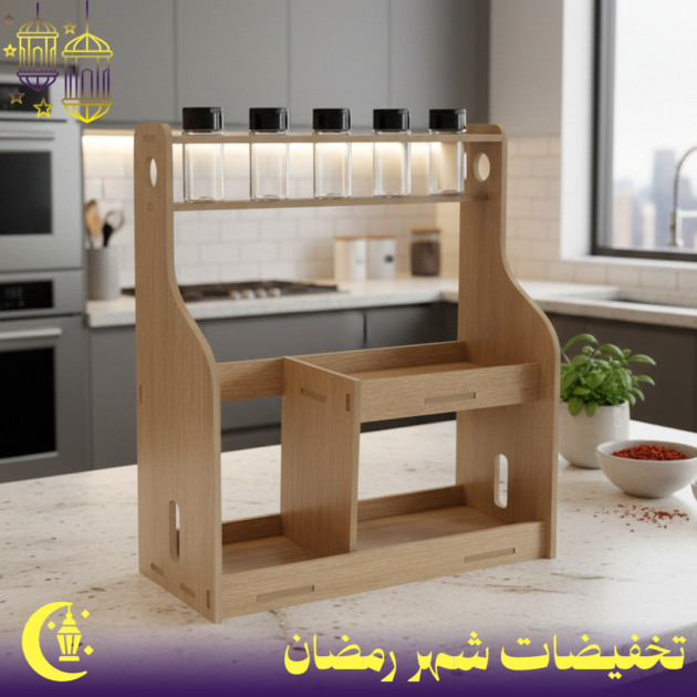منظم رفوف مطبخ خشبي متعدد الطبقات